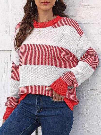 Full Size Color Block Dropped Shoulder Sweater Plus Size - Rochelle's House LLC