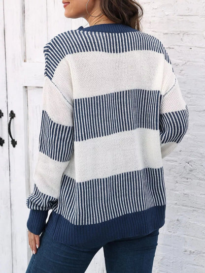 Full Size Color Block Dropped Shoulder Sweater Plus Size - Rochelle's House LLC