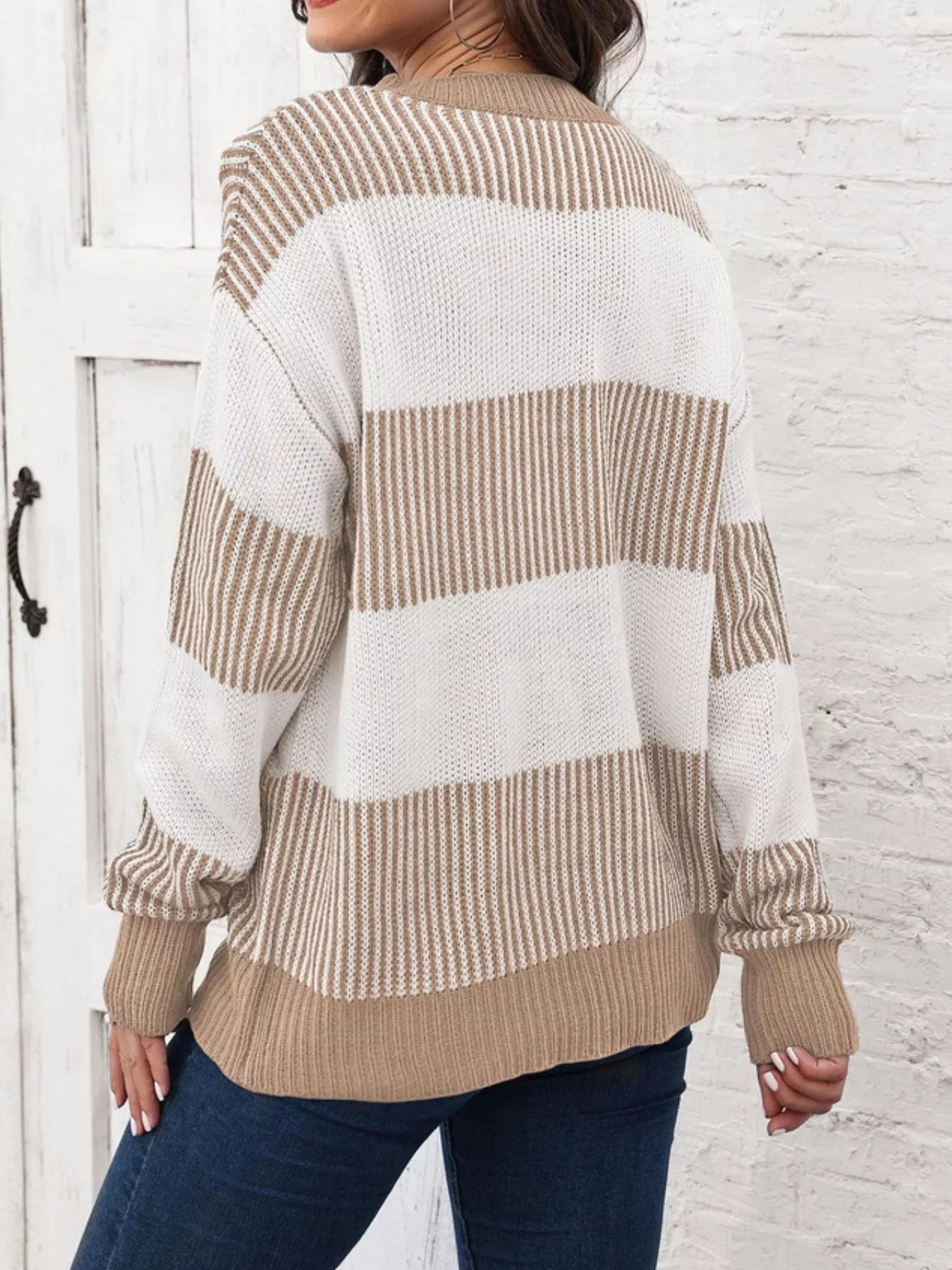 Full Size Color Block Dropped Shoulder Sweater Plus Size - Rochelle's House LLC