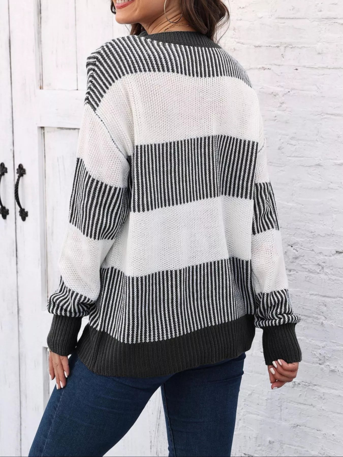 Full Size Color Block Dropped Shoulder Sweater Plus Size - Rochelle's House LLC