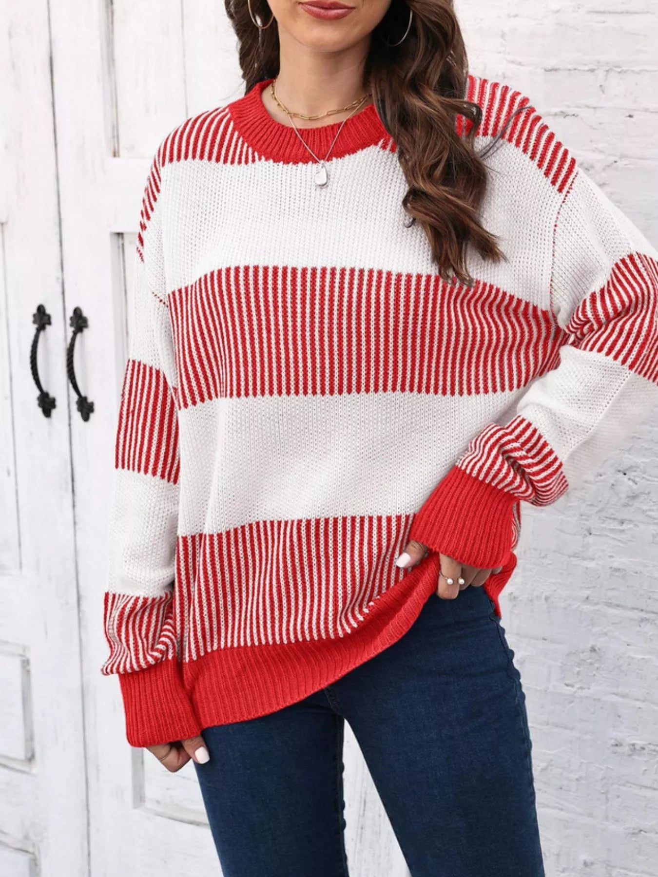 Full Size Color Block Dropped Shoulder Sweater Plus Size - Rochelle's House LLC