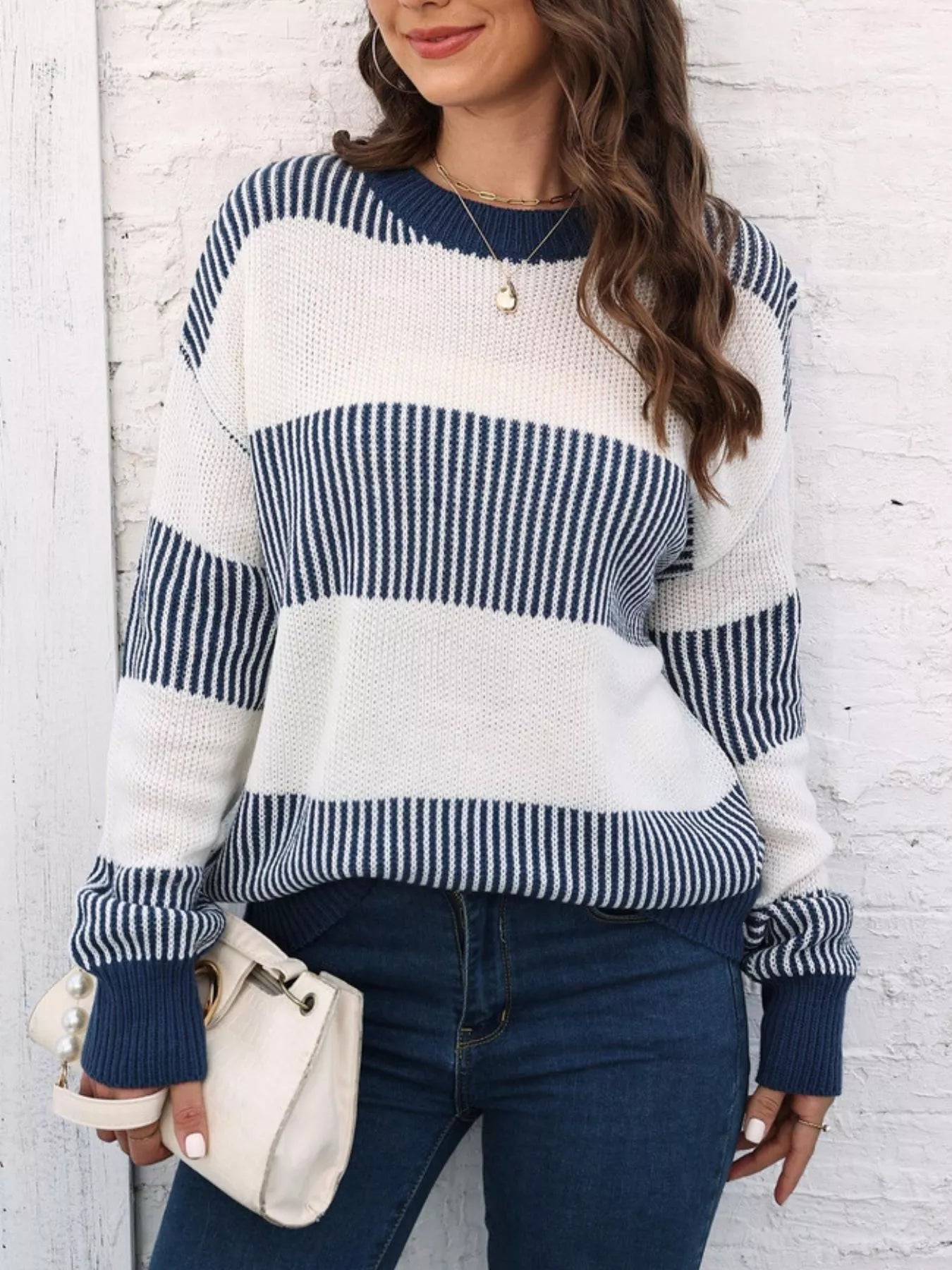 Full Size Color Block Dropped Shoulder Sweater Plus Size - Rochelle's House LLC