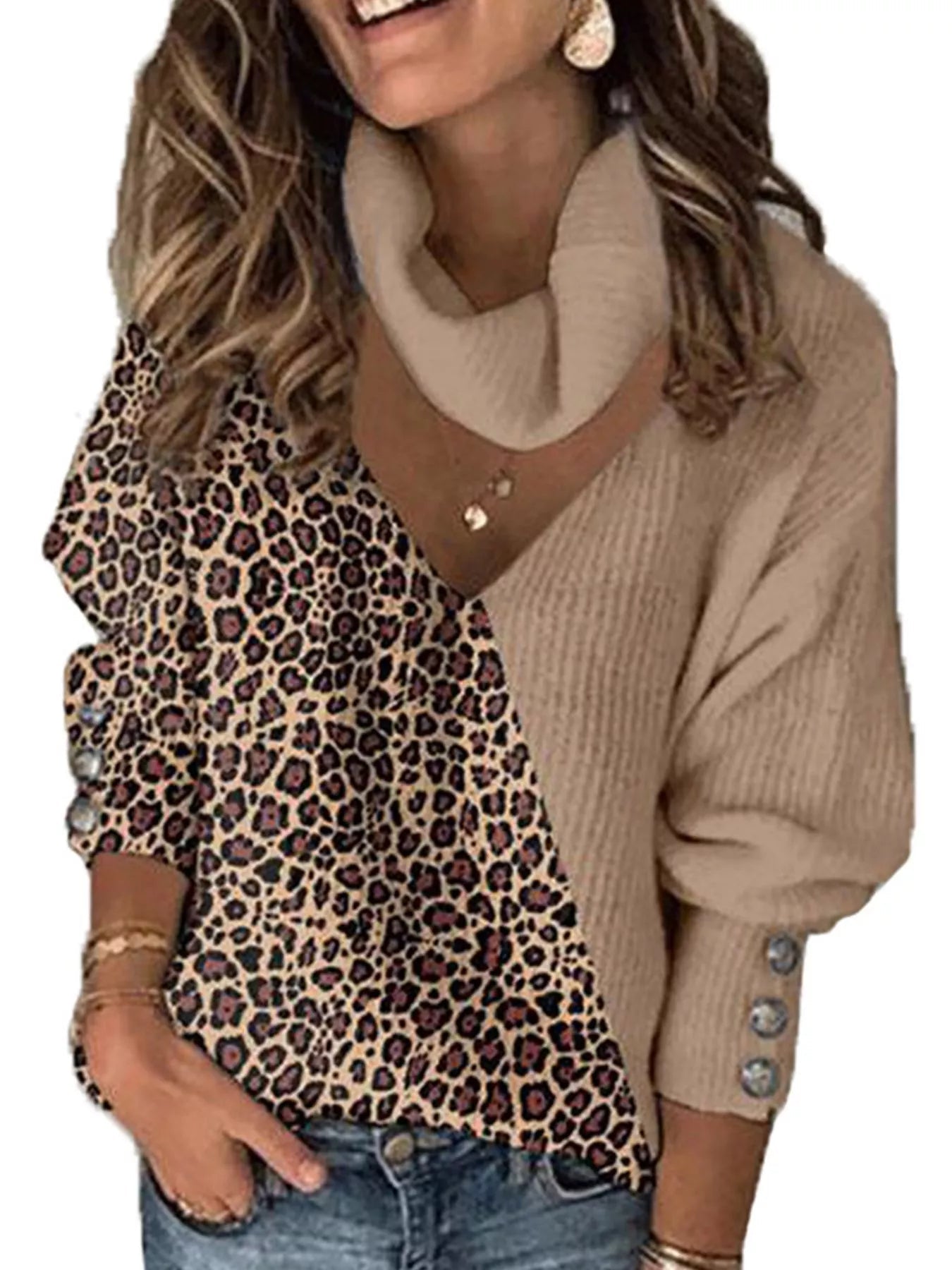 Full Size Color Block Turtleneck Sweater Plus Size - Rochelle's House LLC