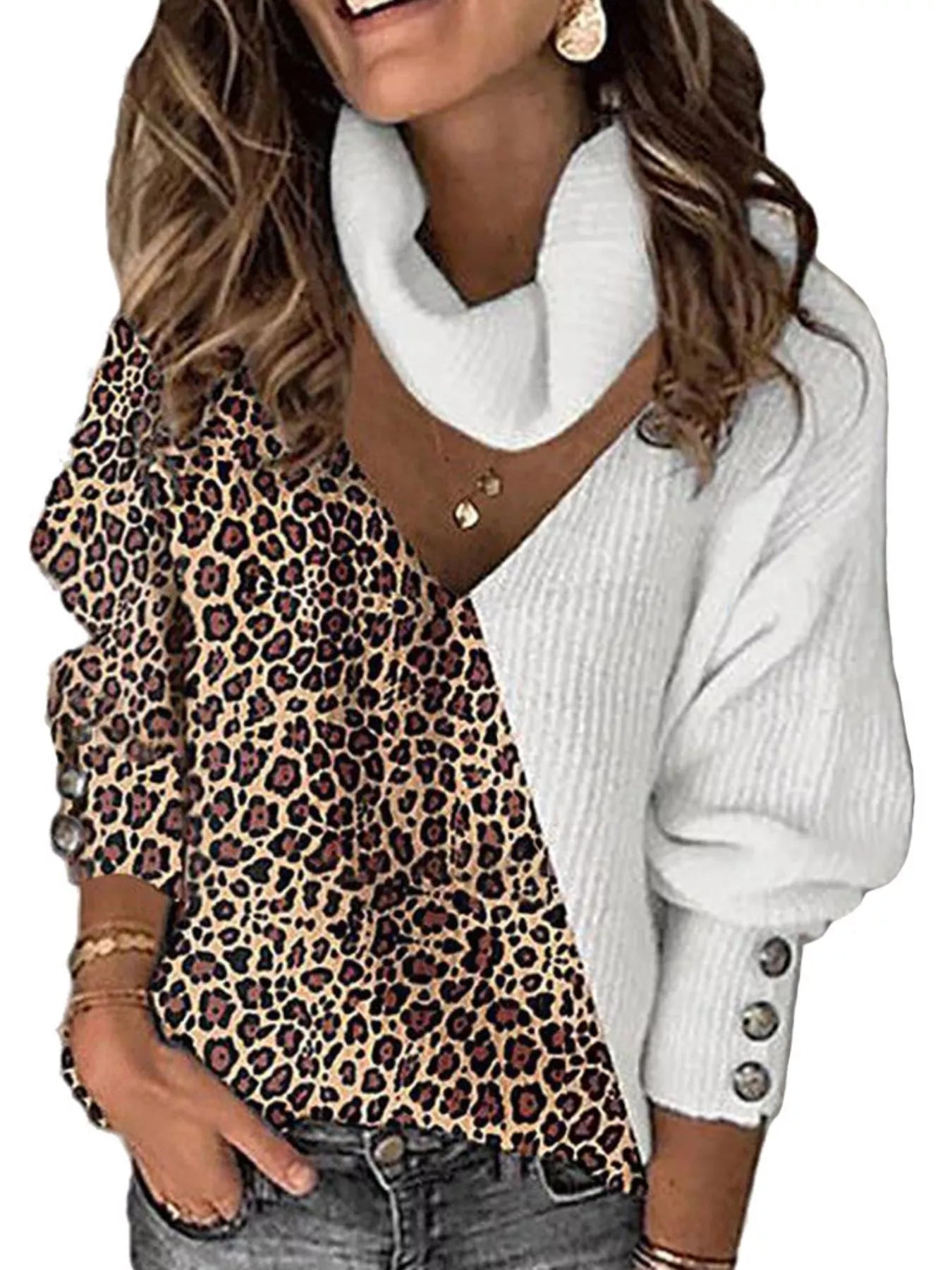 Full Size Color Block Turtleneck Sweater Plus Size - Rochelle's House LLC