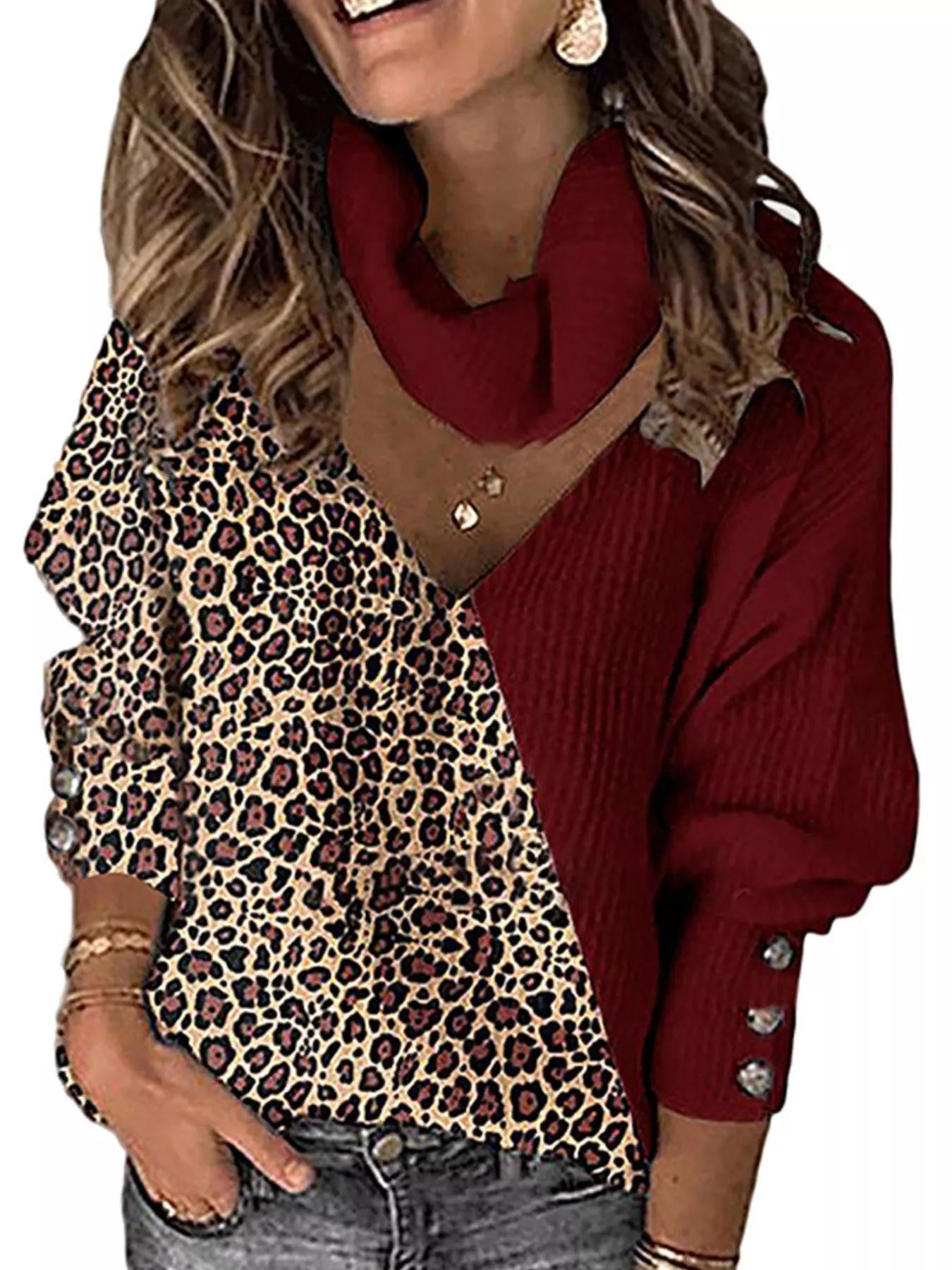 Full Size Color Block Turtleneck Sweater Plus Size - Rochelle's House LLC