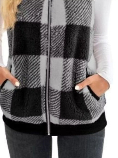 Full Size Color Block Zip Up Vest Coat Plus Size - Rochelle's House LLC