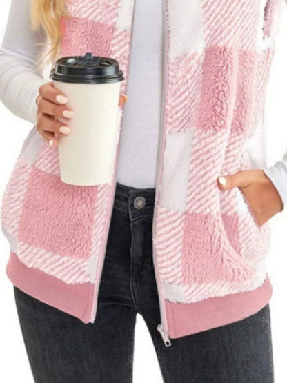 Full Size Color Block Zip Up Vest Coat Plus Size - Rochelle's House LLC