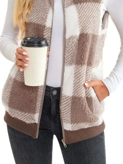 Full Size Color Block Zip Up Vest Coat Plus Size - Rochelle's House LLC