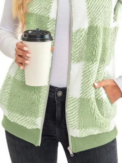 Full Size Color Block Zip Up Vest Coat Plus Size - Rochelle's House LLC