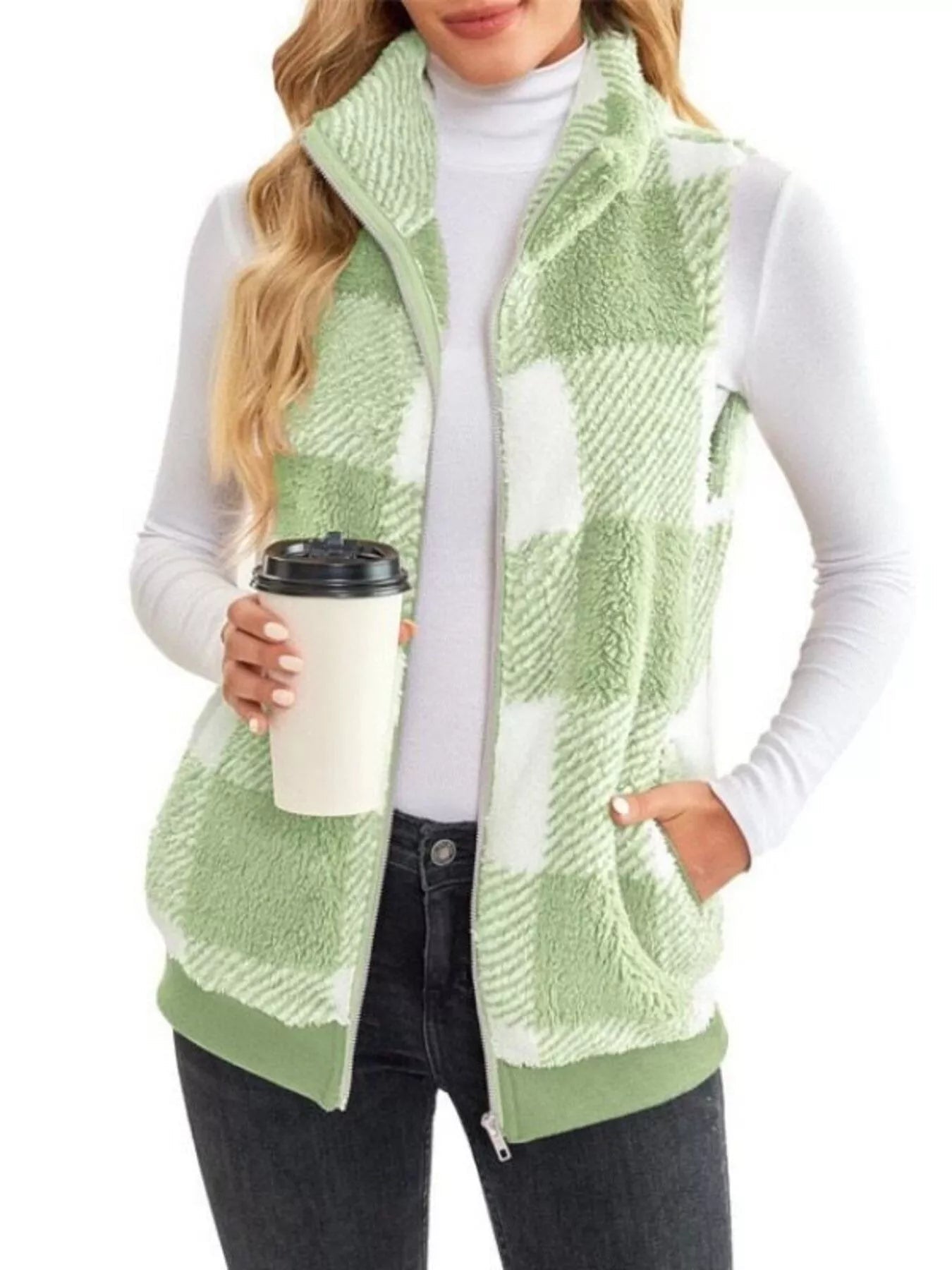 Full Size Color Block Zip Up Vest Coat Plus Size - Rochelle's House LLC