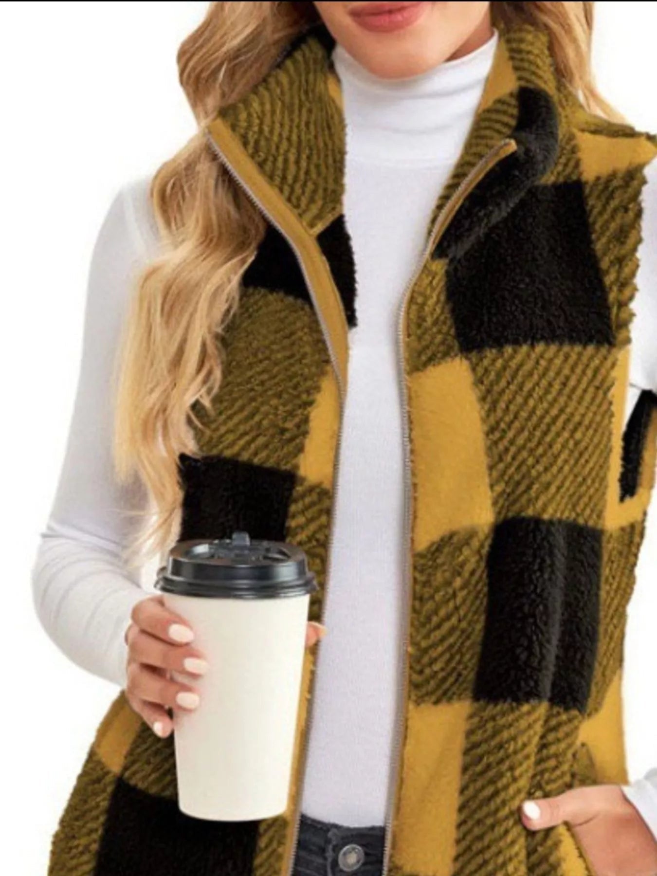 Full Size Color Block Zip Up Vest Coat Plus Size - Rochelle's House LLC