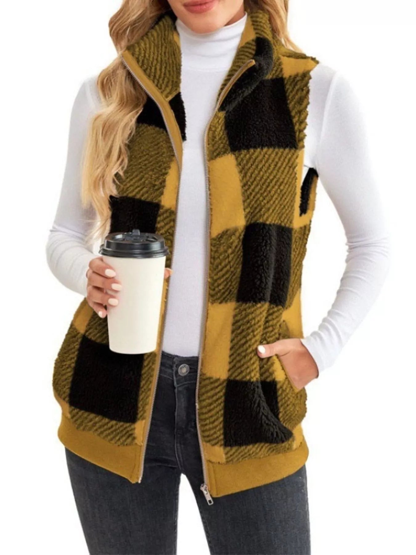 Full Size Color Block Zip Up Vest Coat Plus Size - Rochelle's House LLC