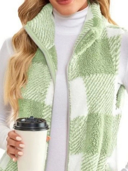 Full Size Color Block Zip Up Vest Coat Plus Size - Rochelle's House LLC