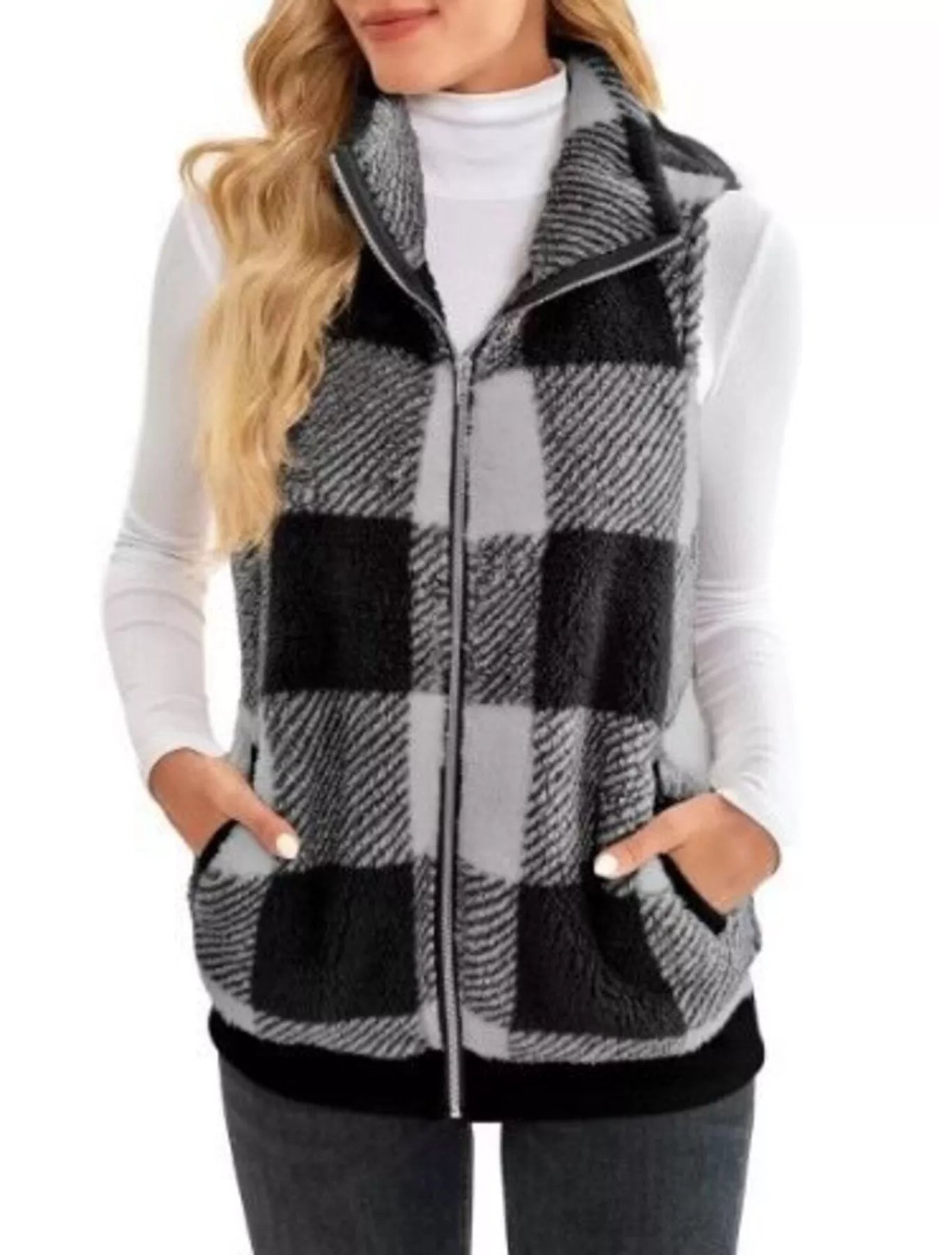 Full Size Color Block Zip Up Vest Coat Plus Size - Rochelle's House LLC