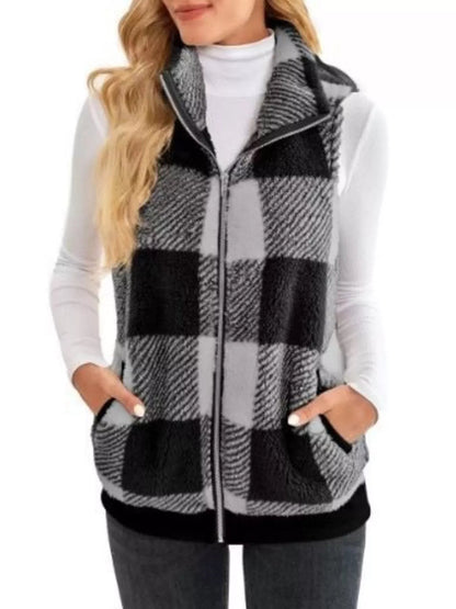 Full Size Color Block Zip Up Vest Coat Plus Size - Rochelle's House LLC