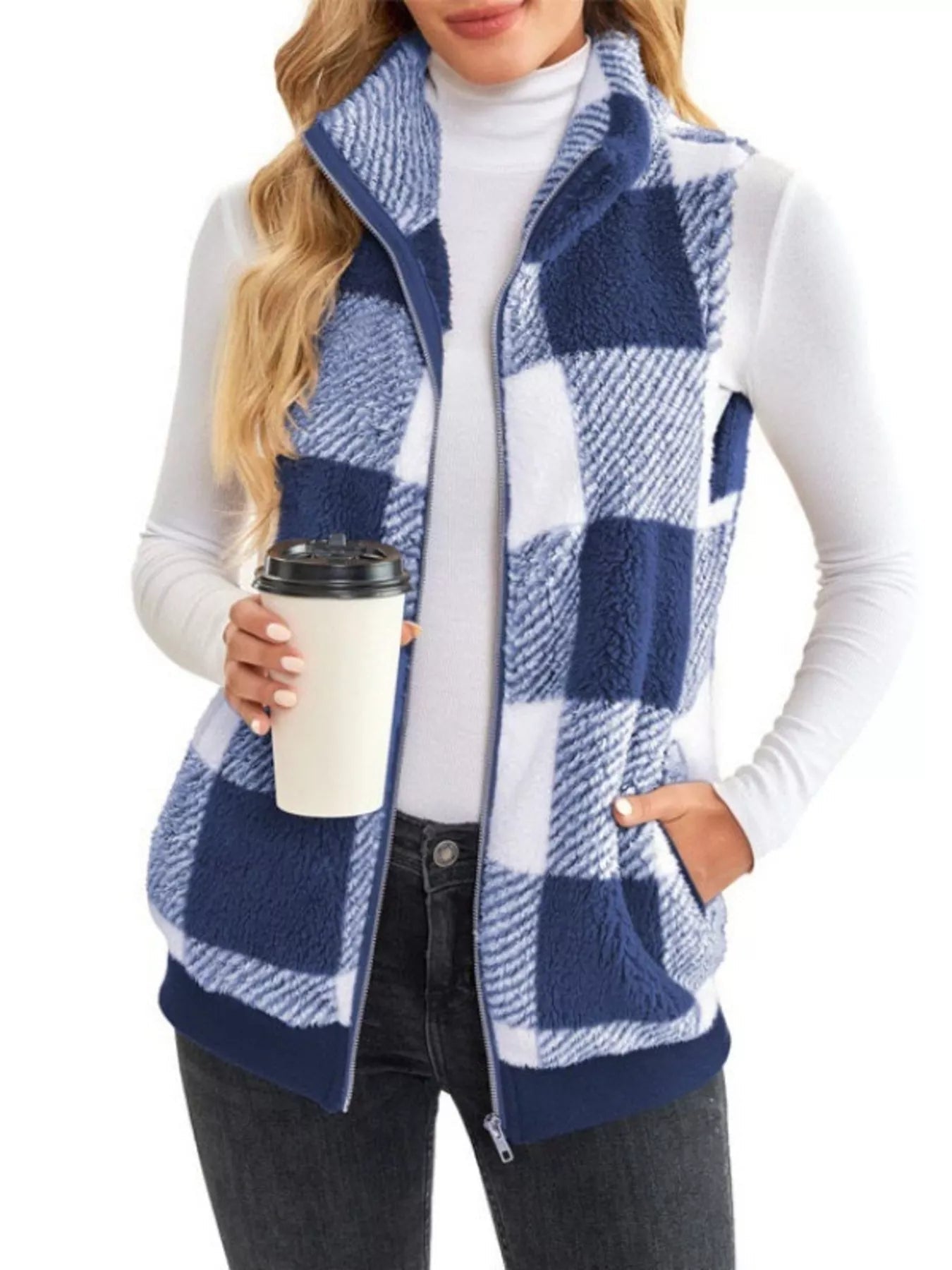 Full Size Color Block Zip Up Vest Coat Plus Size - Rochelle's House LLC