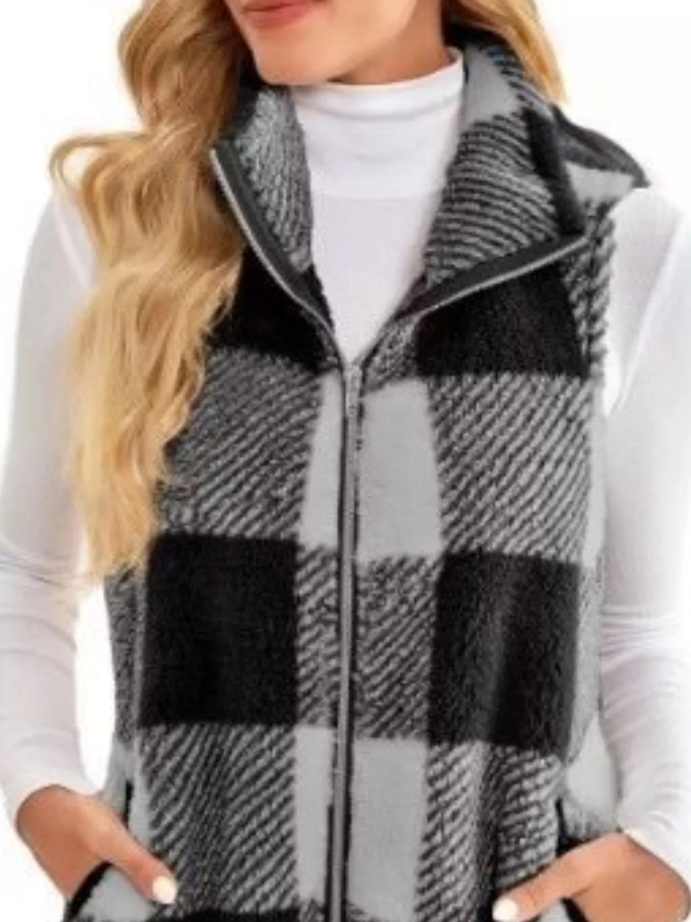 Full Size Color Block Zip Up Vest Coat Plus Size - Rochelle's House LLC
