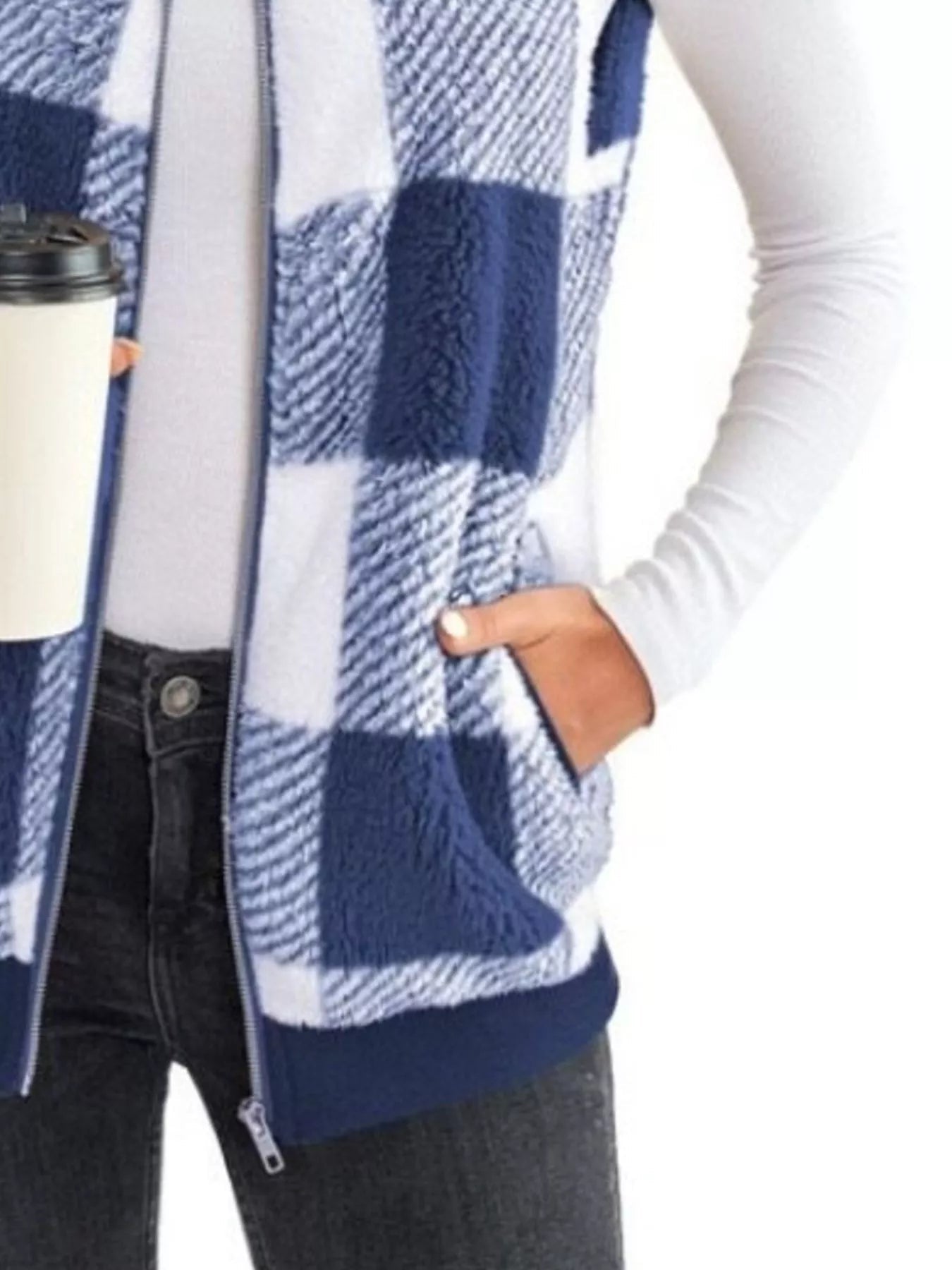 Full Size Color Block Zip Up Vest Coat Plus Size - Rochelle's House LLC