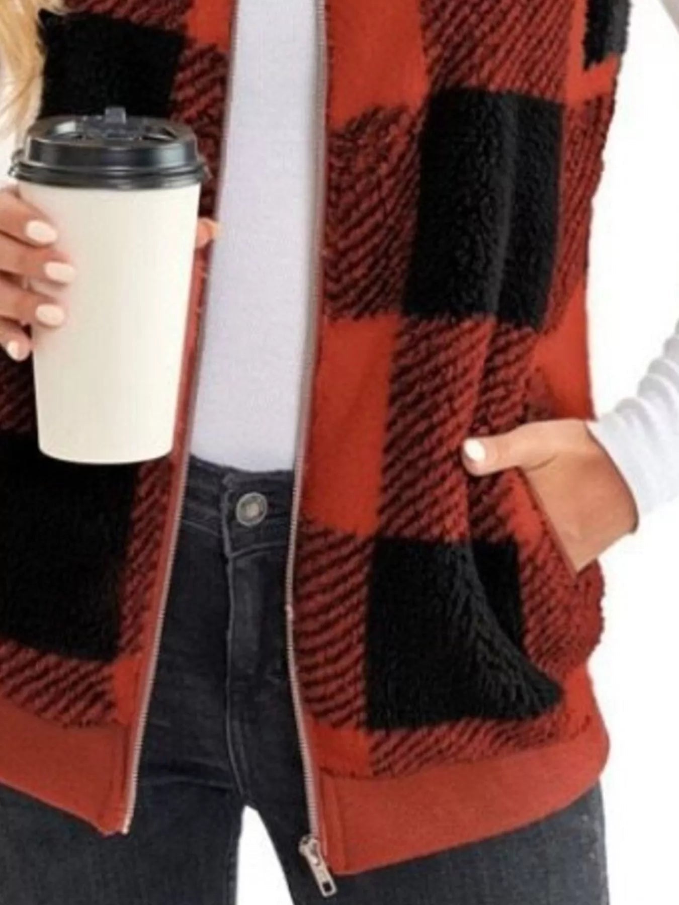 Full Size Color Block Zip Up Vest Coat Plus Size - Rochelle's House LLC