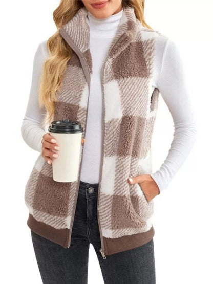 Full Size Color Block Zip Up Vest Coat Plus Size - Rochelle's House LLC