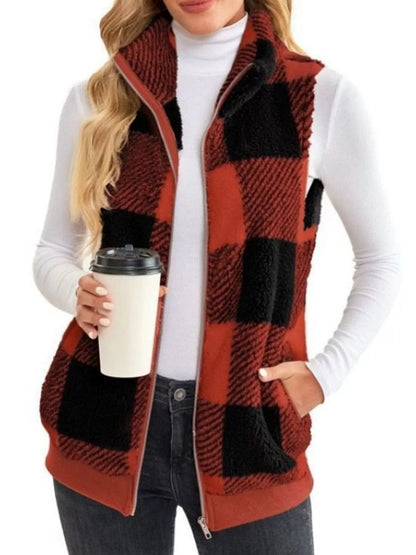 Full Size Color Block Zip Up Vest Coat Plus Size - Rochelle's House LLC