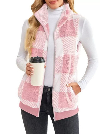 Full Size Color Block Zip Up Vest Coat Plus Size - Rochelle's House LLC