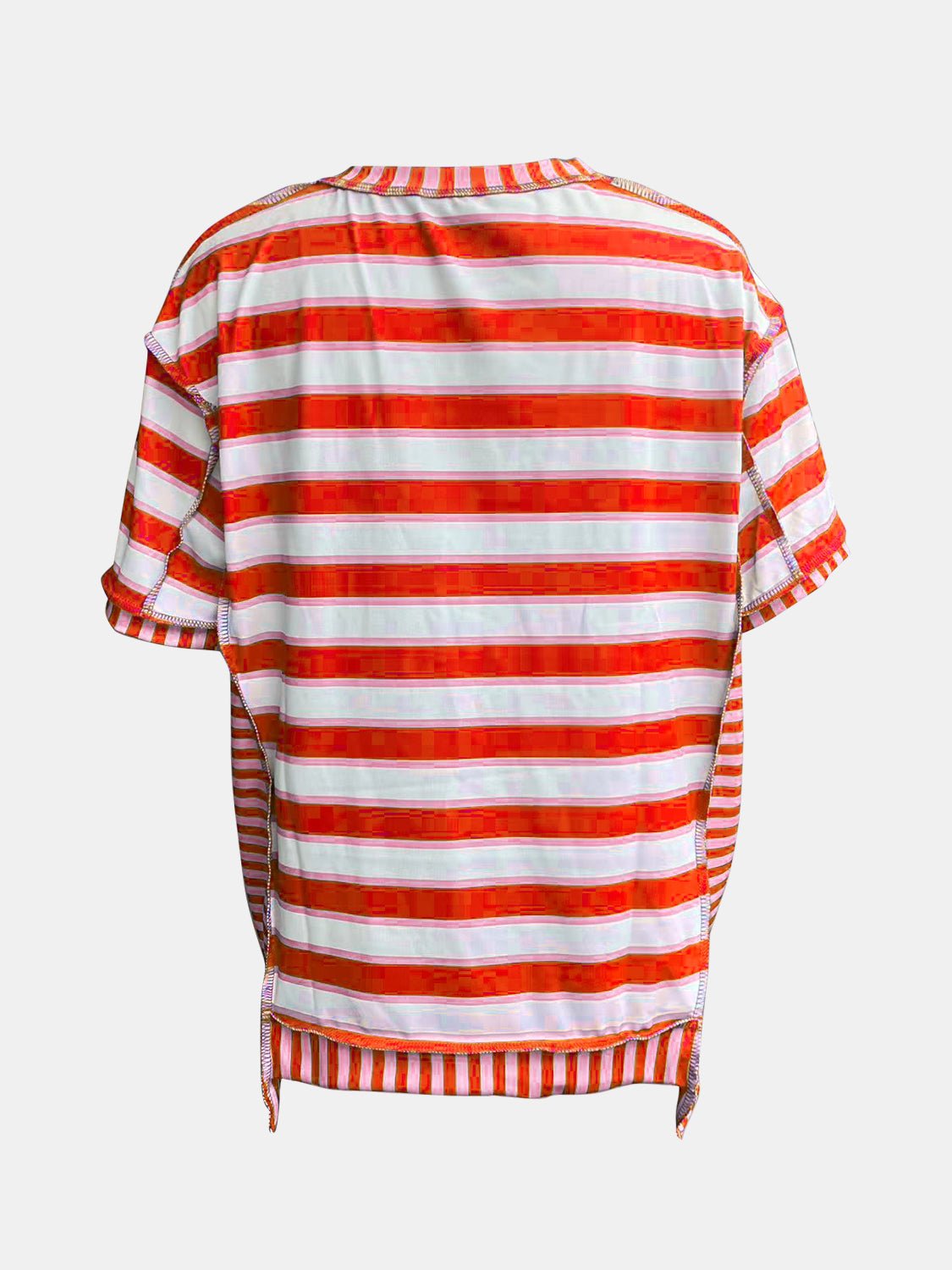 Full Size Contrast Stitching Striped Round Neck T-Shirt - Rochelle's House LLC