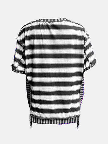 Full Size Contrast Stitching Striped Round Neck T-Shirt - Rochelle's House LLC