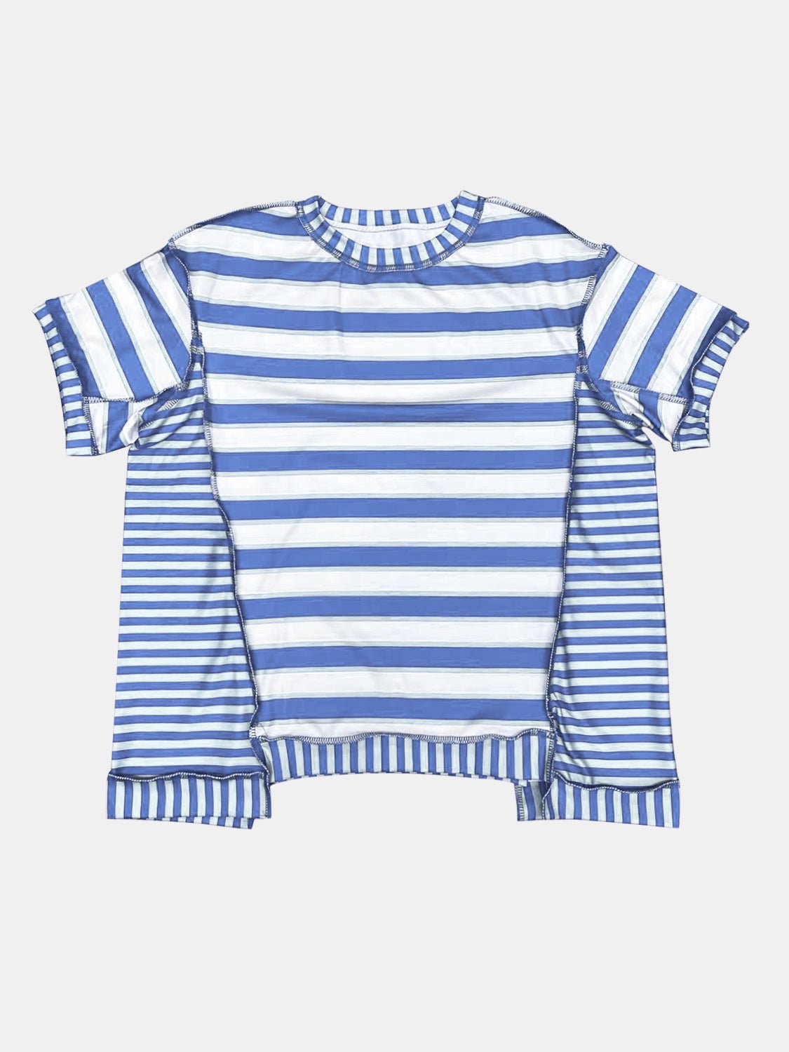 Full Size Contrast Stitching Striped Round Neck T-Shirt - Rochelle's House LLC