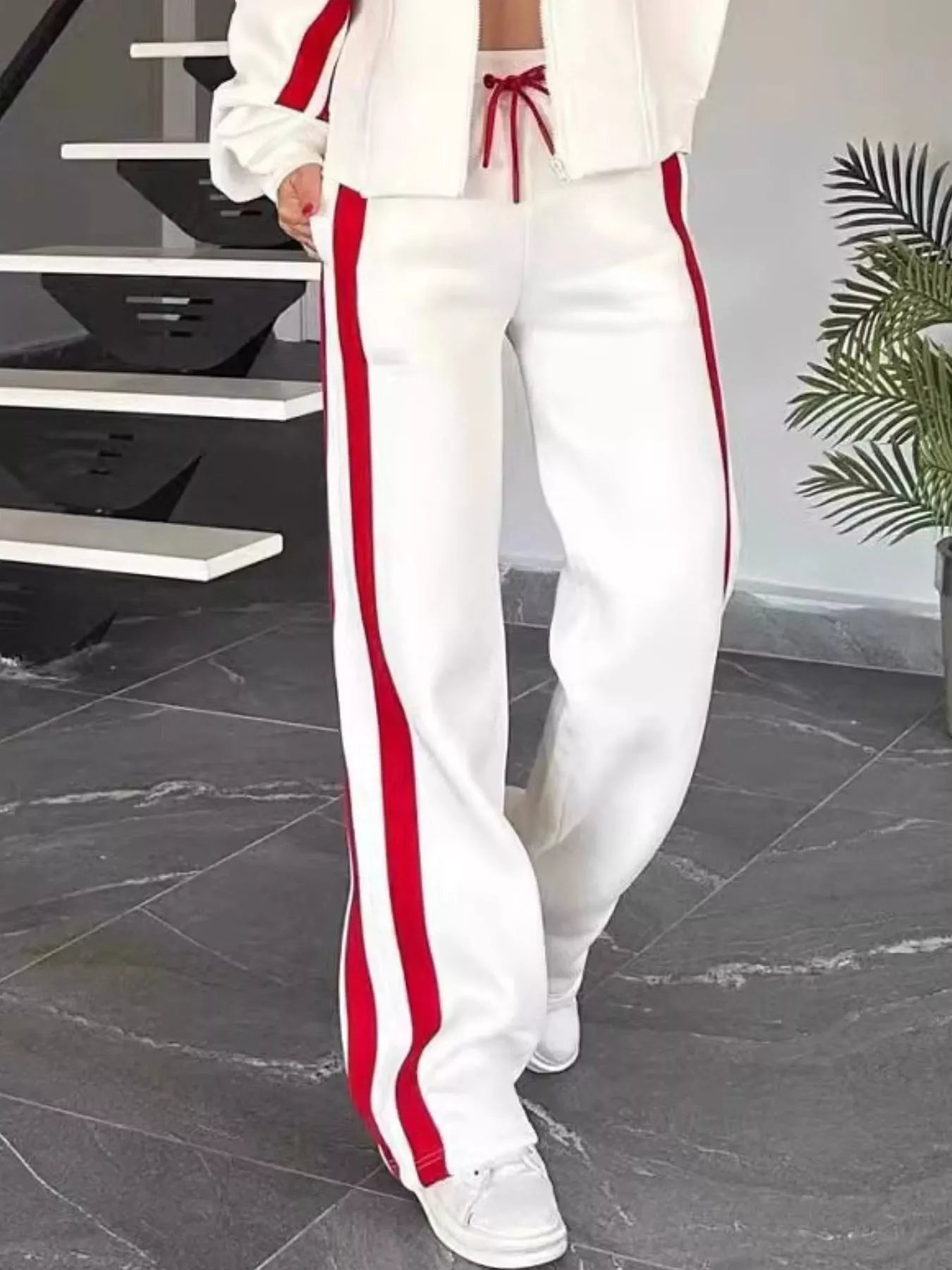 Full Size Contrast Stripe Zip Up Jacket and Pants Set Plus Size - Rochelle's House LLC