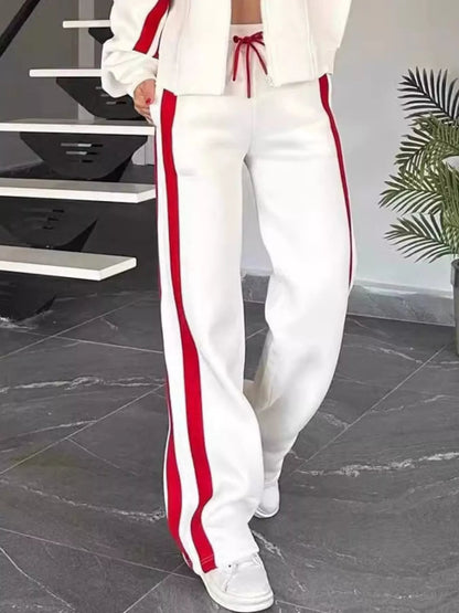 Full Size Contrast Stripe Zip Up Jacket and Pants Set Plus Size - Rochelle's House LLC