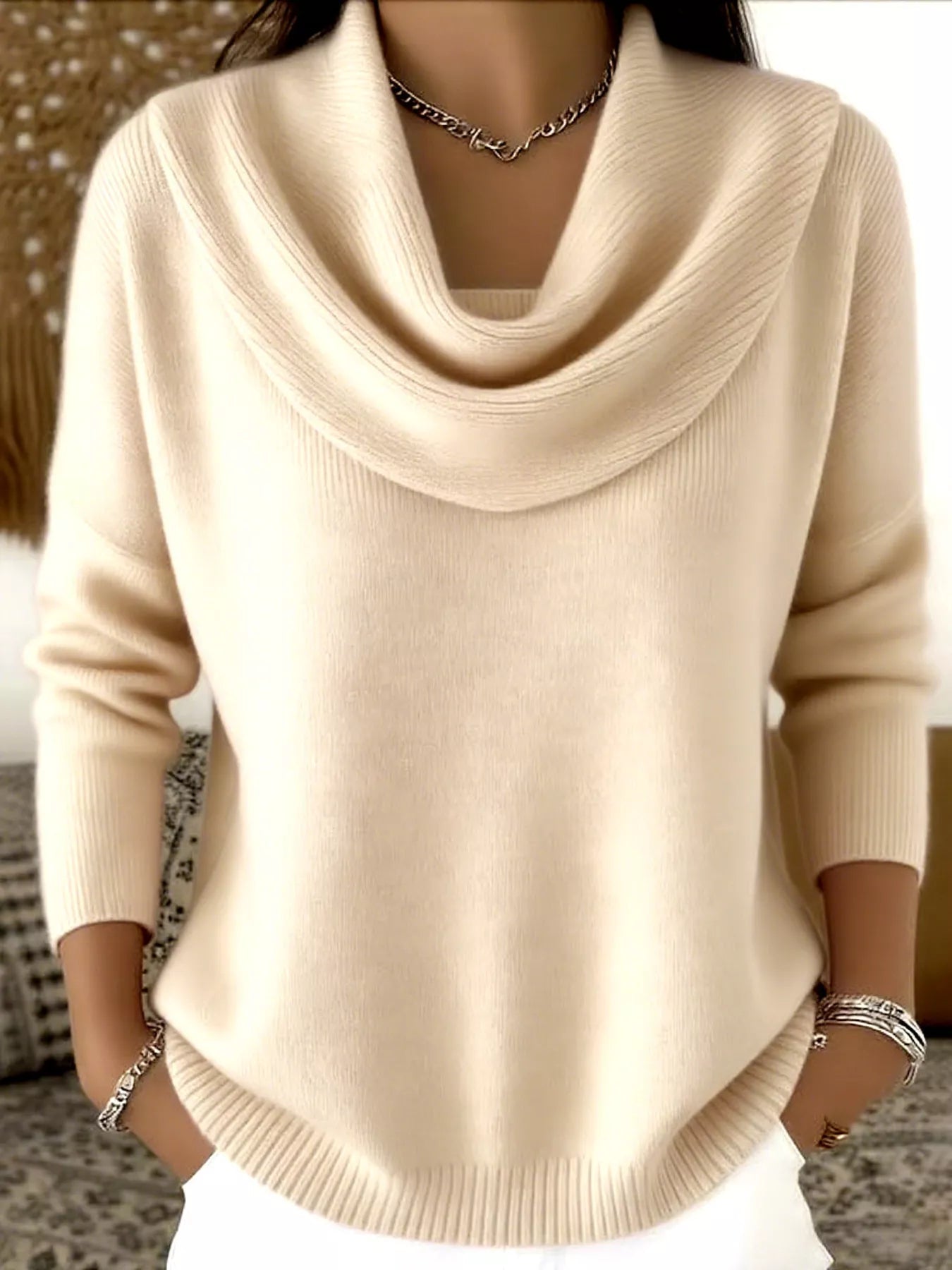 Full Size Cowl Neck Solid Color Sweater Plus Size - Rochelle's House LLC