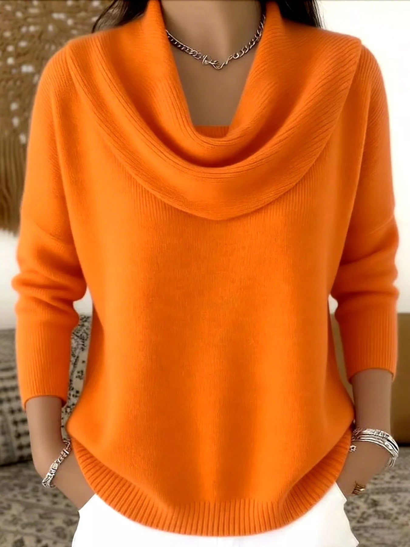 Full Size Cowl Neck Solid Color Sweater Plus Size - Rochelle's House LLC