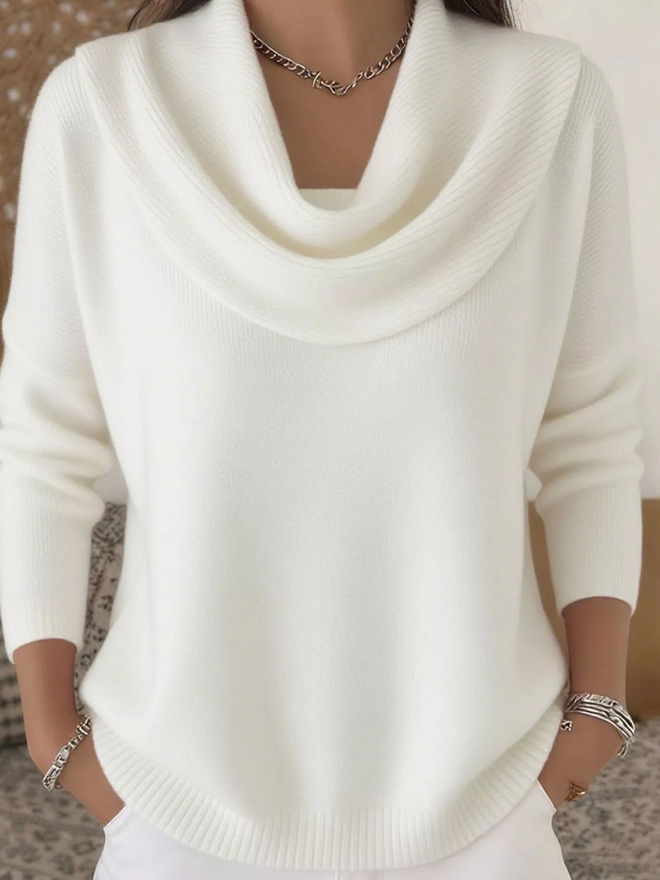 Full Size Cowl Neck Solid Color Sweater Plus Size - Rochelle's House LLC