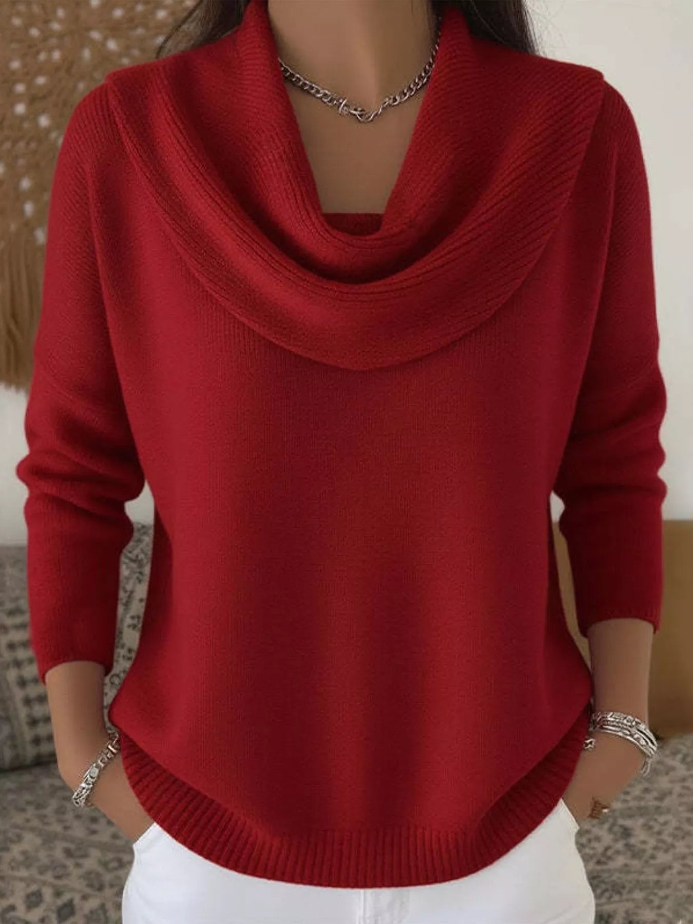 Full Size Cowl Neck Solid Color Sweater Plus Size - Rochelle's House LLC