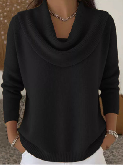Full Size Cowl Neck Solid Color Sweater Plus Size - Rochelle's House LLC