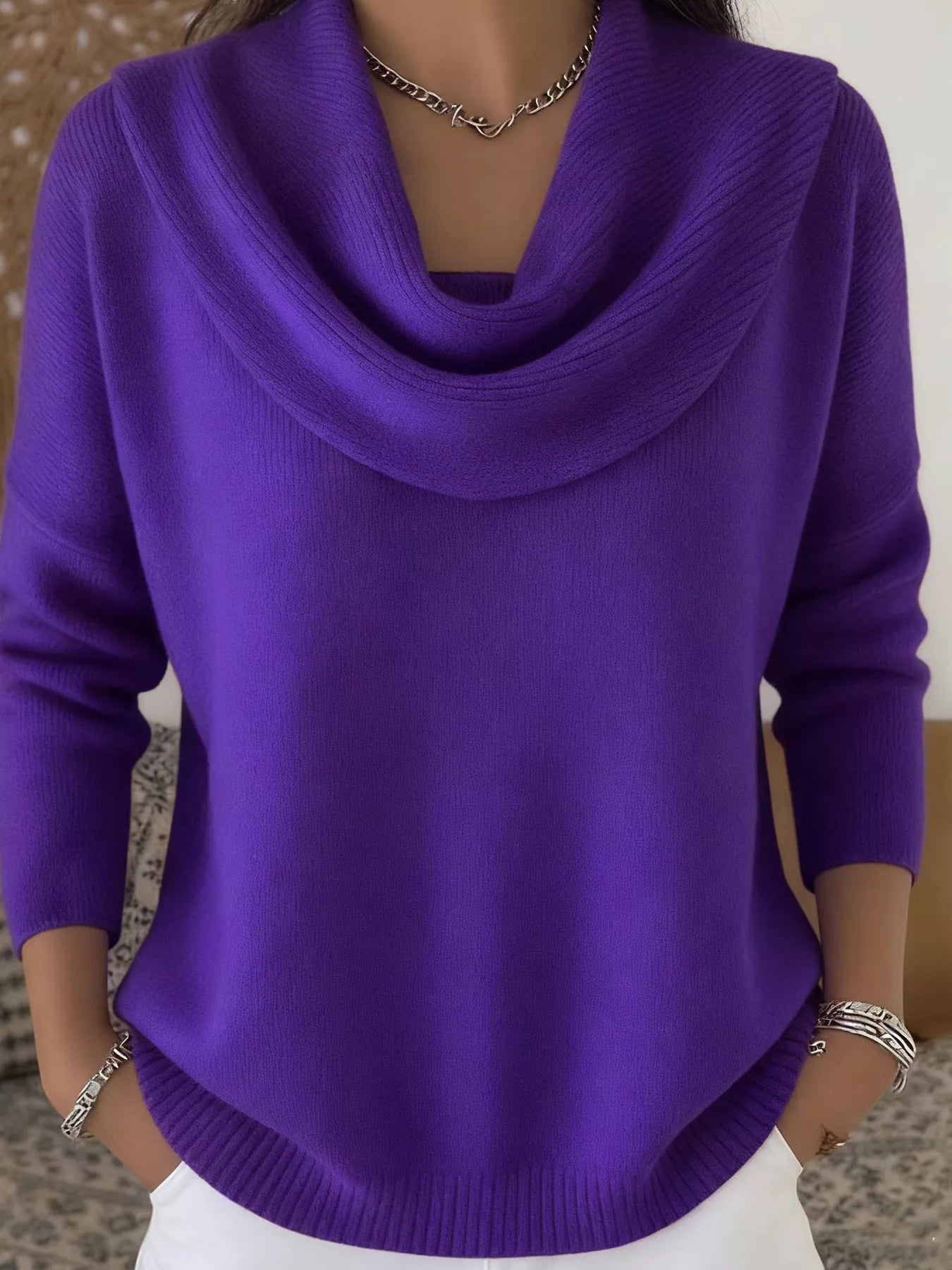 Full Size Cowl Neck Solid Color Sweater Plus Size - Rochelle's House LLC