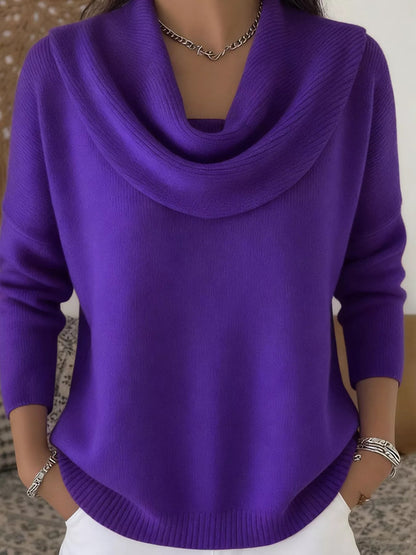 Full Size Cowl Neck Solid Color Sweater Plus Size - Rochelle's House LLC