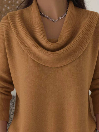 Full Size Cowl Neck Solid Color Sweater Plus Size - Rochelle's House LLC