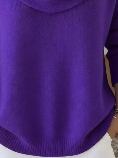 Full Size Cowl Neck Solid Color Sweater Plus Size - Rochelle's House LLC