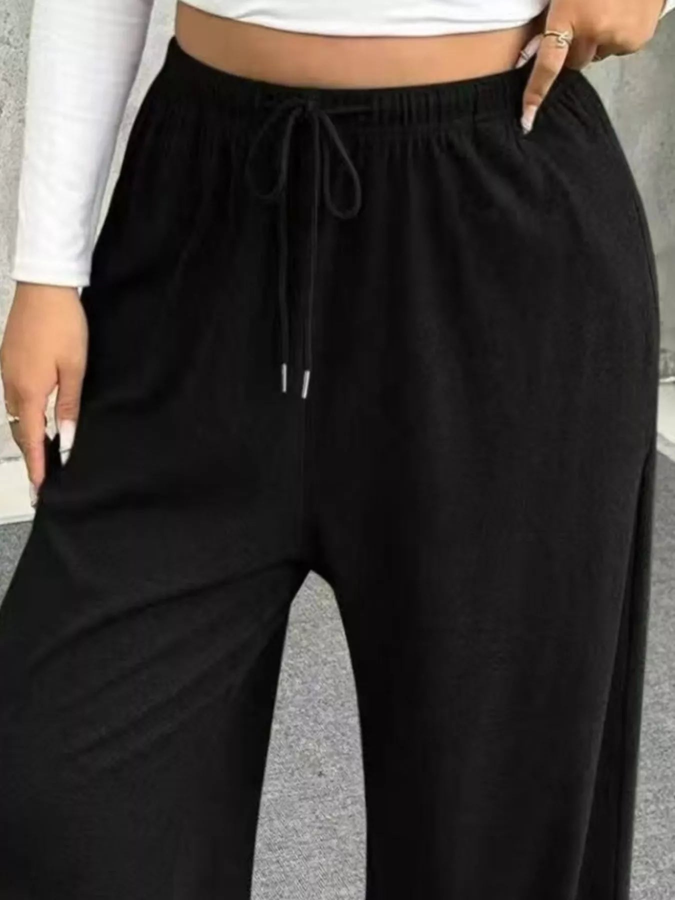 Full Size Drawstring Wide Leg Pants Plus Size - Rochelle's House LLC