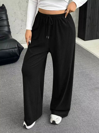 Full Size Drawstring Wide Leg Pants Plus Size - Rochelle's House LLC