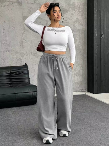 Full Size Drawstring Wide Leg Pants Plus Size - Rochelle's House LLC