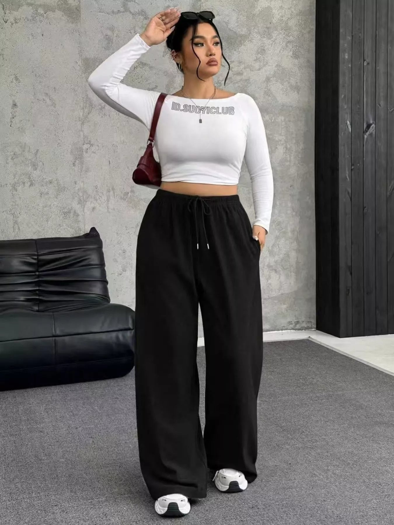 Full Size Drawstring Wide Leg Pants Plus Size - Rochelle's House LLC