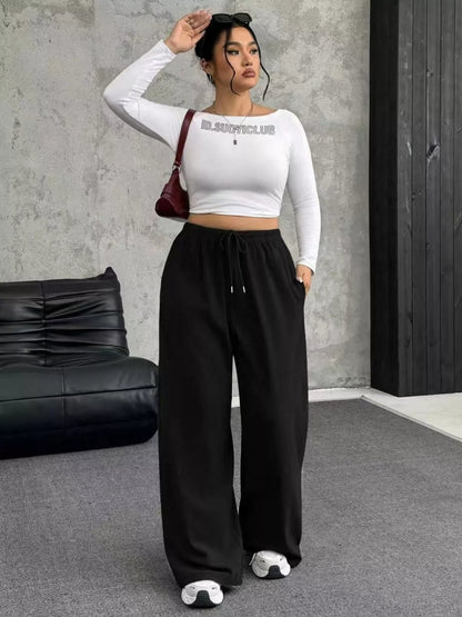 Full Size Drawstring Wide Leg Pants Plus Size - Rochelle's House LLC
