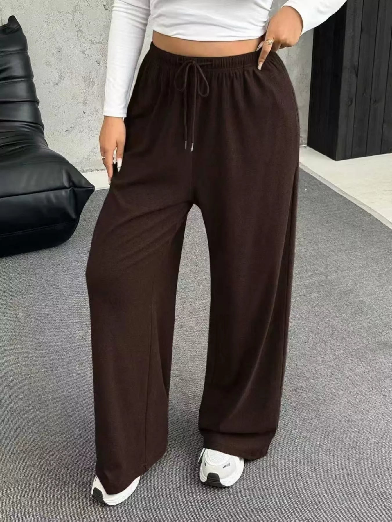 Full Size Drawstring Wide Leg Pants Plus Size - Rochelle's House LLC
