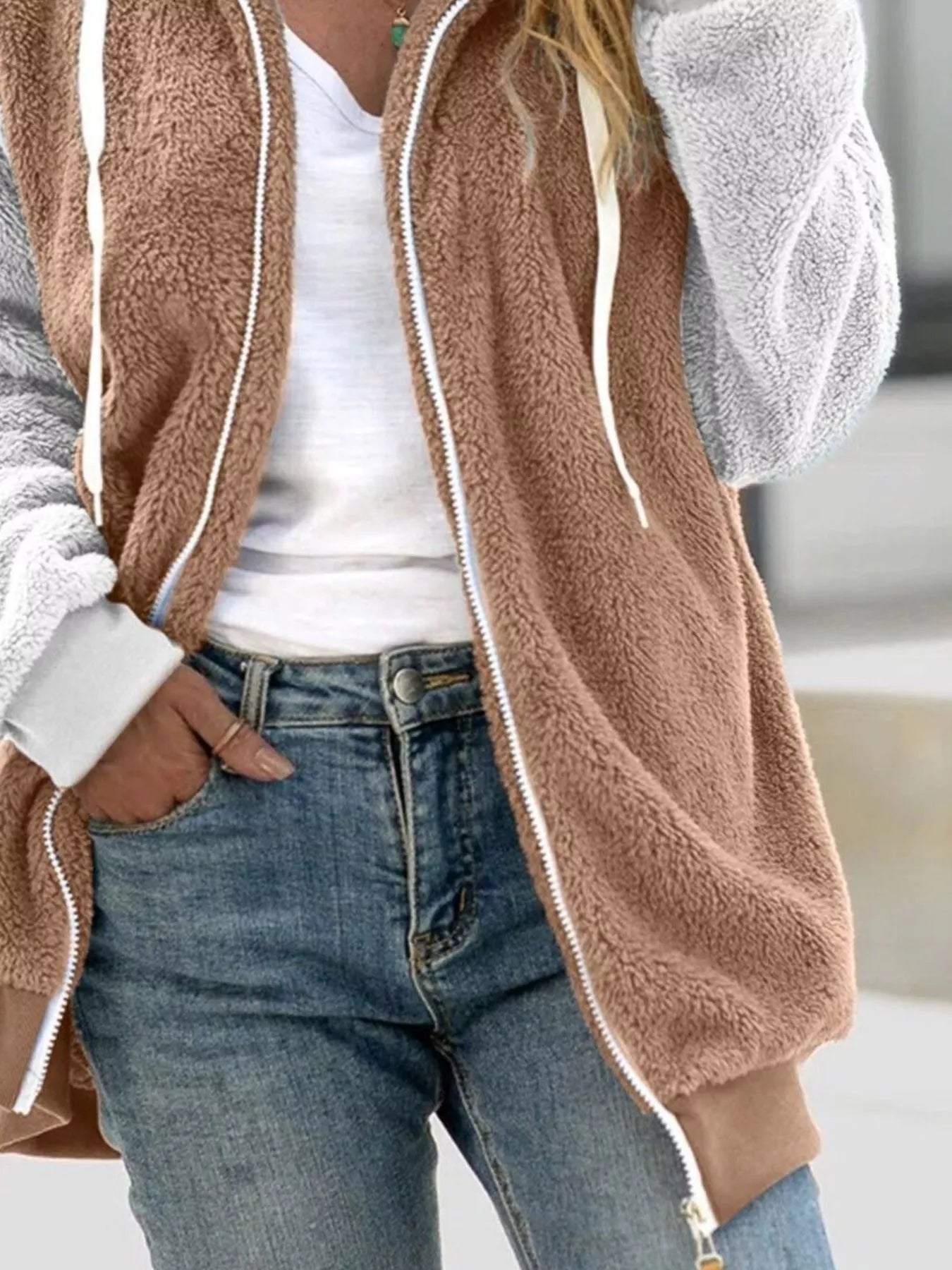 Full Size Fleece Zip - Up Hooded Outerwear Plus Size - Rochelle's House LLC