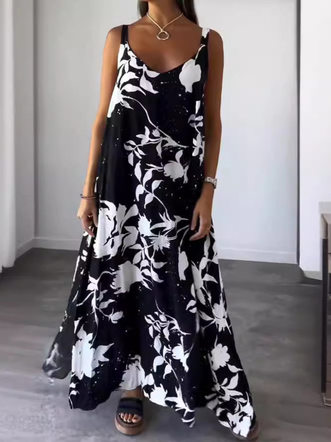 Full Size Floral Print Sleeveless Maxi Dress Plus Size - Rochelle's House LLC