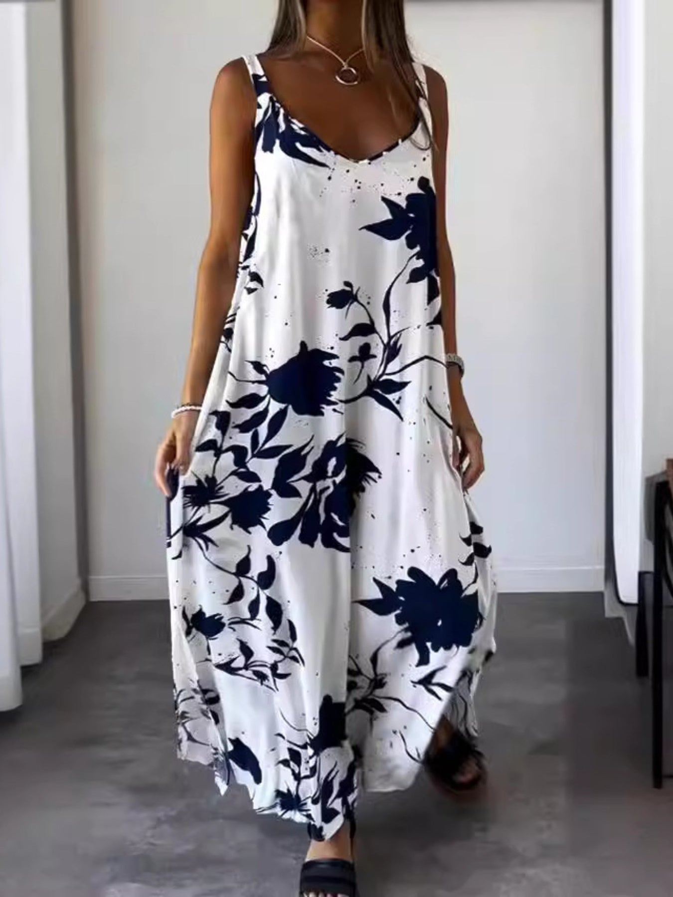 Full Size Floral Print Sleeveless Maxi Dress Plus Size - Rochelle's House LLC