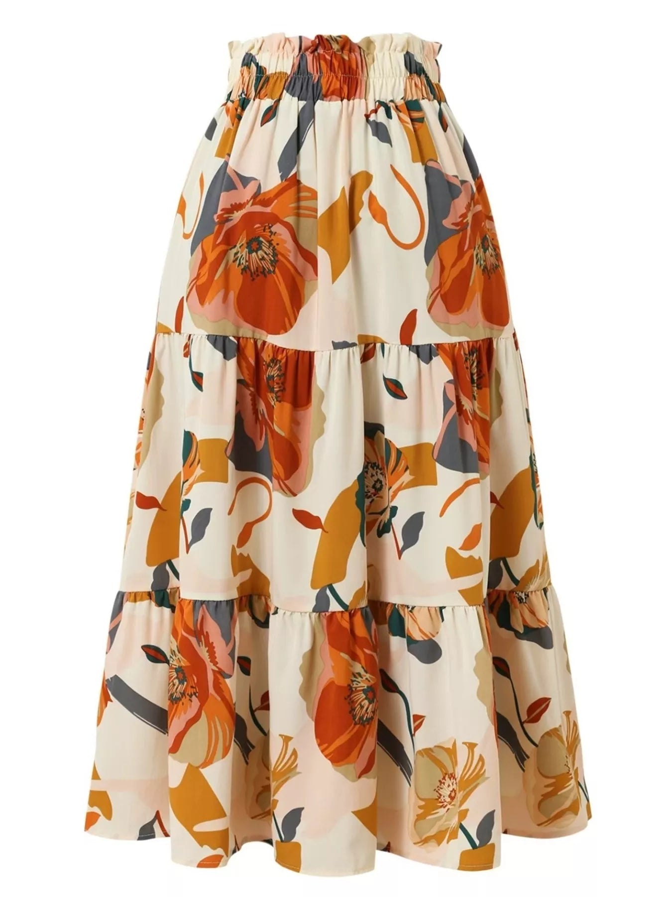 Full Size Floral Print Tiered Ruffle Midi Skirt Plus Size - Rochelle's House LLC
